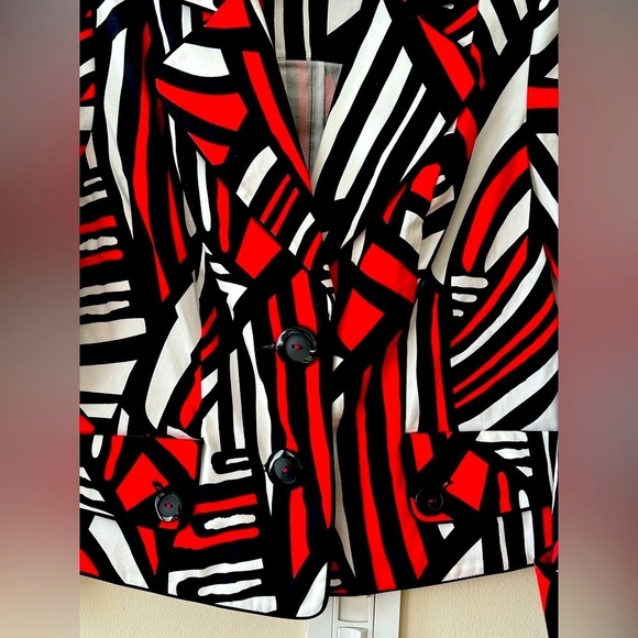 Abbie Mags Aztec Print Two Button Notch Lapel Vintage Boxy Blazer Size SP Red - Picture 2 of 10
